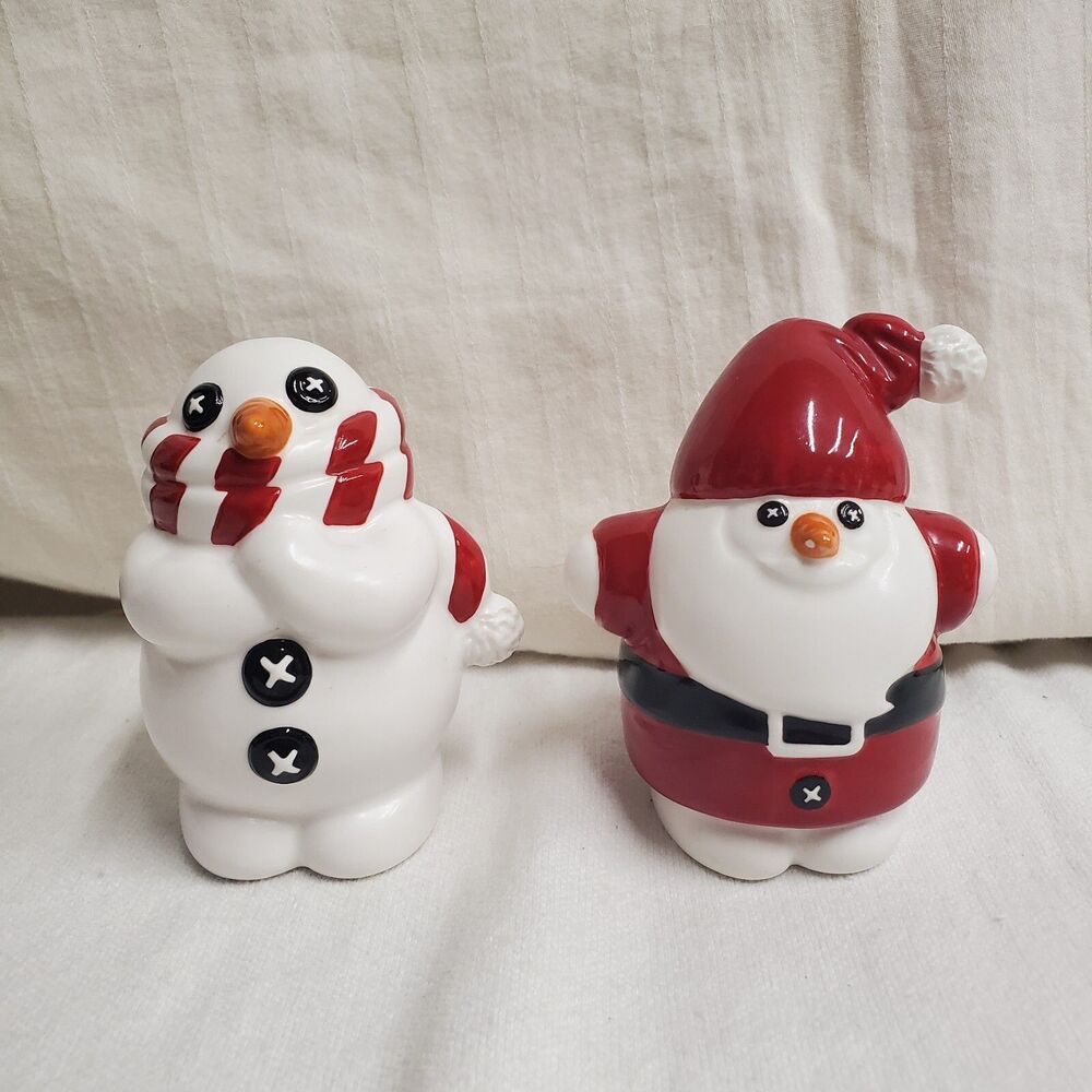 Department 56 Santa Claus Snowman Holiday Christmas 4" salt pepper shaker set